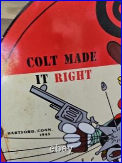 Vintage Colt Made It Right Porcelain Sign Gun Ammo 12