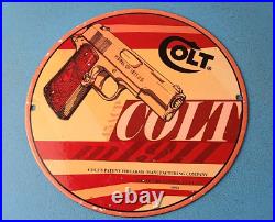 Vintage Colt Porcelain Revolvers Pistols 10 Firearm Gas Service Pump Plate Sign