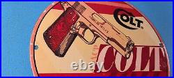 Vintage Colt Porcelain Revolvers Pistols 10 Firearm Gas Service Pump Plate Sign