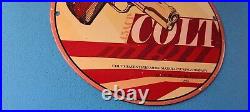 Vintage Colt Porcelain Revolvers Pistols 10 Firearm Gas Service Pump Plate Sign