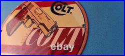 Vintage Colt Porcelain Revolvers Pistols 10 Firearm Gas Service Pump Plate Sign