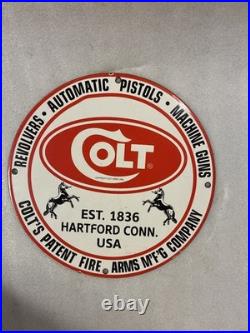 Vintage Colt Porcelain Sign Pistols Revolvers Ammo Machine Guns Hartford