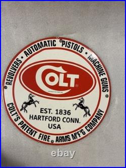 Vintage Colt Porcelain Sign Pistols Revolvers Ammo Machine Guns Hartford