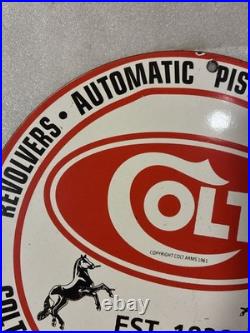 Vintage Colt Porcelain Sign Pistols Revolvers Ammo Machine Guns Hartford