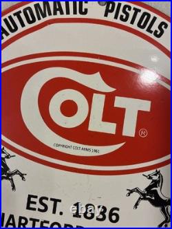 Vintage Colt Porcelain Sign Pistols Revolvers Ammo Machine Guns Hartford
