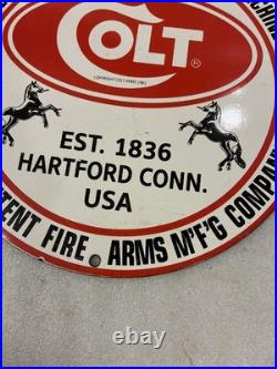 Vintage Colt Porcelain Sign Pistols Revolvers Ammo Machine Guns Hartford