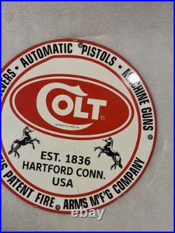 Vintage Colt Porcelain Sign Pistols Revolvers Ammo Machine Guns Hartford