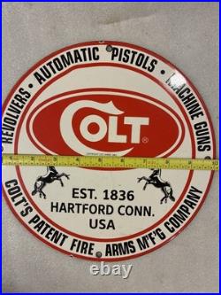 Vintage Colt Porcelain Sign Pistols Revolvers Ammo Machine Guns Hartford