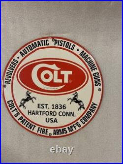 Vintage Colt Porcelain Sign Pistols Revolvers Ammo Machine Guns Hartford