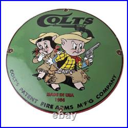 Vintage Colt Sign Firearm Porcelain Gas Pump Man Cave Collection Ad Store Sign