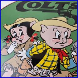 Vintage Colt Sign Firearm Porcelain Gas Pump Man Cave Collection Ad Store Sign