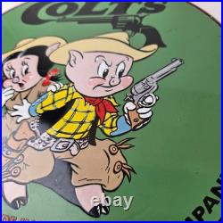 Vintage Colt Sign Firearm Porcelain Gas Pump Man Cave Collection Ad Store Sign