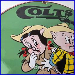 Vintage Colt Sign Firearm Porcelain Gas Pump Man Cave Collection Ad Store Sign
