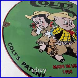 Vintage Colt Sign Firearm Porcelain Gas Pump Man Cave Collection Ad Store Sign