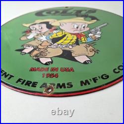 Vintage Colt Sign Firearm Porcelain Gas Pump Man Cave Collection Ad Store Sign