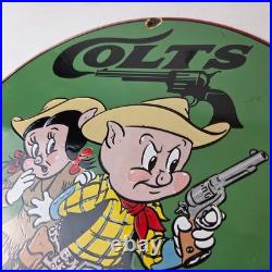 Vintage Colt Sign Firearm Porcelain Gas Pump Man Cave Collection Ad Store Sign