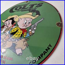 Vintage Colt Sign Firearm Porcelain Gas Pump Man Cave Collection Ad Store Sign