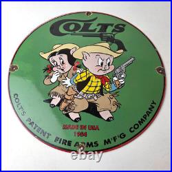 Vintage Colt Sign Firearm Porcelain Gas Pump Man Cave Collection Ad Store Sign