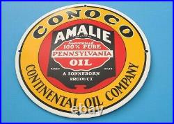 Vintage Conoco Gasoline Porcelain Amalie Gas Oil Service Station Pump Sign