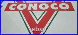 Vintage Conoco Gasoline Porcelain Gas Service Station Pump Plate Ad Sign