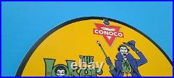 Vintage Conoco Gasoline Porcelain Joker Comic N-tane Service Station Rack Sign