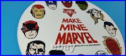 Vintage Conoco Gasoline Porcelain Make Mine Marvel Hero Comic Book Avengers Sign