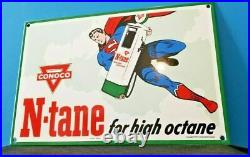 Vintage Conoco Gasoline Sign Porcelain Metal Enamel Sign Superman Gas Sign