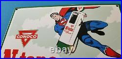 Vintage Conoco Gasoline Sign Porcelain Metal Enamel Sign Superman Gas Sign