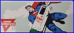 Vintage Conoco Gasoline Sign Superman Comics Porcelain Gas Pump Sign