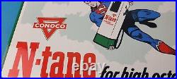 Vintage Conoco Gasoline Sign Superman Comics Porcelain Gas Pump Sign