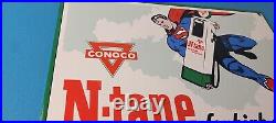 Vintage Conoco Gasoline Sign Superman Comics Porcelain Gas Pump Sign