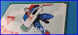 Vintage Conoco Gasoline Sign Superman Comics Porcelain Gas Pump Sign