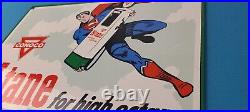 Vintage Conoco Gasoline Sign Superman Comics Porcelain Gas Pump Sign