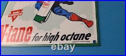 Vintage Conoco Gasoline Sign Superman Comics Porcelain Gas Pump Sign