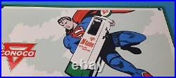 Vintage Conoco Gasoline Sign Superman Comics Porcelain Gas Pump Sign