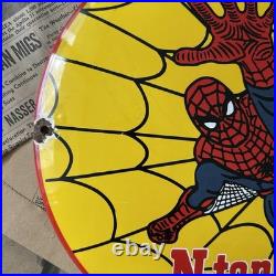 Vintage Conoco N-tane Gas Spider Man 12 Inch Convex Porcelain Enamel Sign