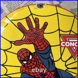 Vintage Conoco N-tane Gas Spider Man 12 Inch Convex Porcelain Enamel Sign