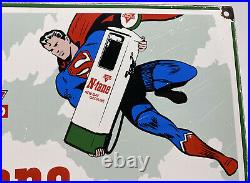 Vintage Conoco Superman N-tane Porcelain Sign Steel Gas Oil Garage Pump Plate