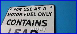 Vintage Contains Lead Porcelain Warning Label Gas Oil Service Station Pump Sign