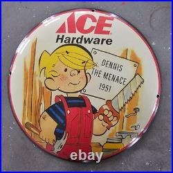 Vintage Convex 1951 Ace Hardware Us Gasoline Oil Gas Pump Enamel Porcelain Sign