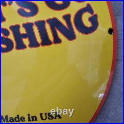 Vintage Convex Rapala 1969 Fish Us Gasoline Oil Gas Pump Enamel Porcelain Sign