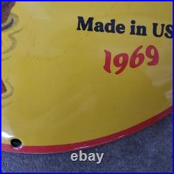 Vintage Convex Rapala 1969 Fish Us Gasoline Oil Gas Pump Enamel Porcelain Sign