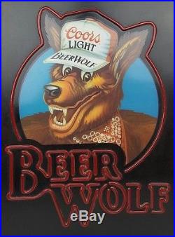 Vintage Coors Light Beer Wolf Lighted Plastic Sign Man Cave Bar Advertisement