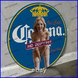 Vintage Corona Beer Girl Gasoline Porcelain Sign Gas Oil Petroleum -motor Pump 3