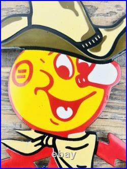 Vintage Cowboy Reddy Kilowat Electric Power Company Gasoline Oil Station Sign