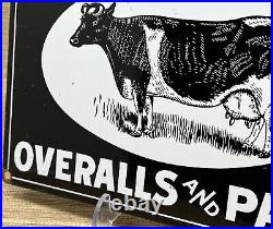 Vintage Cowhide Overalls & Pants Porcelain Sign Gas Station Motor Oil Workwear