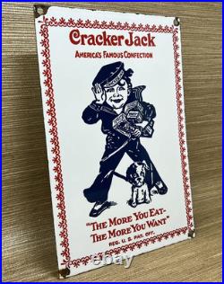 Vintage Cracker Jack Porcelain Sign Carmel Corn Gas Station Oil Movie Theater