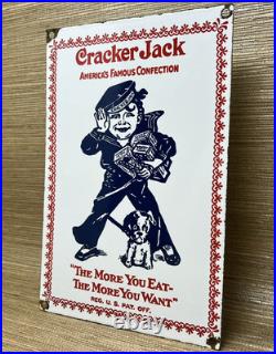 Vintage Cracker Jack Porcelain Sign Carmel Corn Gas Station Oil Movie Theater