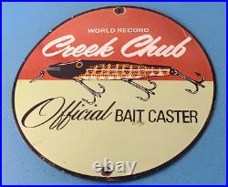 Vintage Creek Chub Bait Caster Lures Gas Pump Cabin Fishing Porcelain Pump Sign