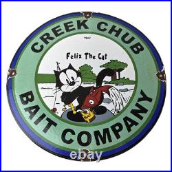 Vintage Creek Chub Bait Caster Sign Gas Pump Felix Fishing Porcelain Pump Sign